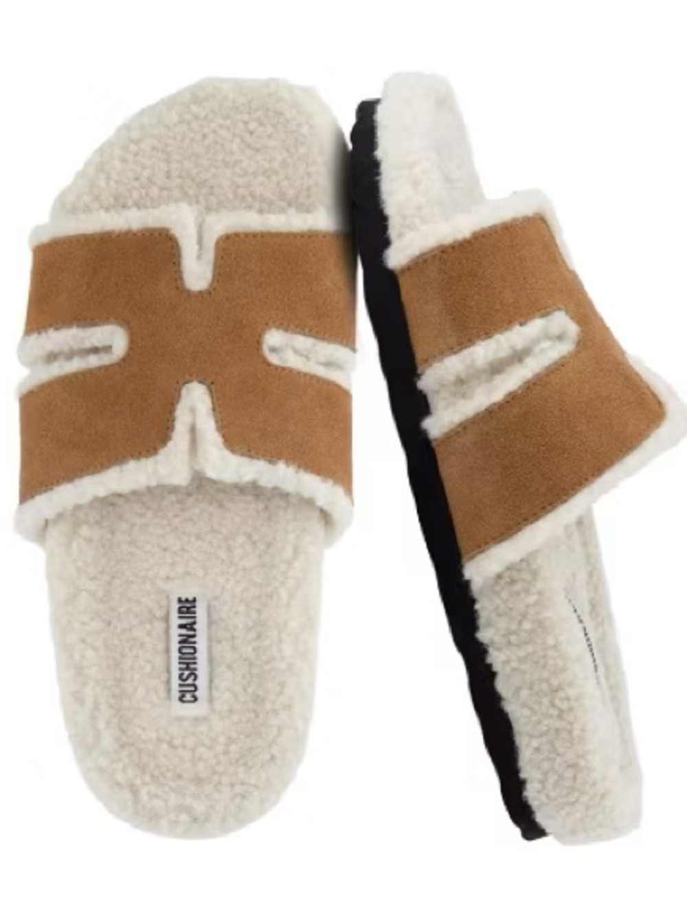NEW 7.5. CushionaireTan Shearling Slide Slippers
